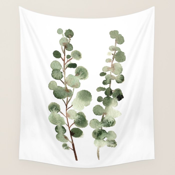Eucalyptus (watercolor finger painting) Wall Tapestry Gallery Image 4