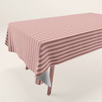 Ultra Fine Stripes Narrow Vertical Stripe Pattern in Mocha Brown and Pink Tablecloth Gallery Image 1