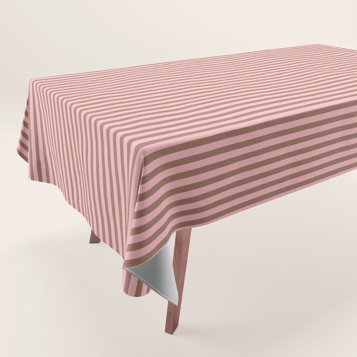 Ultra Fine Stripes Narrow Vertical Stripe Pattern in Mocha Brown and Pink Tablecloth Gallery Image 1