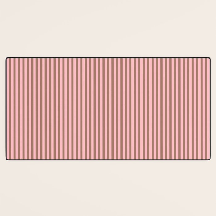 Ultra Fine Stripes Narrow Vertical Stripe Pattern in Mocha Brown and Pink Desk Mat Gallery Image 3