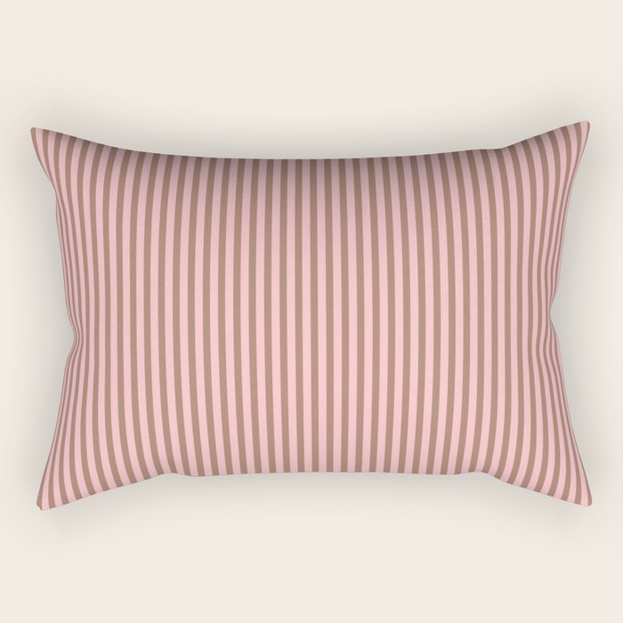 Ultra Fine Stripes Narrow Vertical Stripe Pattern in Mocha Brown and Pink Rectangular Pillow Gallery Image 1
