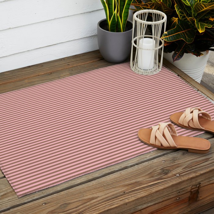 Ultra Fine Stripes Narrow Vertical Stripe Pattern in Mocha Brown and Pink Outdoor Rug Gallery Image 2