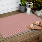 Ultra Fine Stripes Narrow Vertical Stripe Pattern in Mocha Brown and Pink Outdoor Rug Gallery Image 2