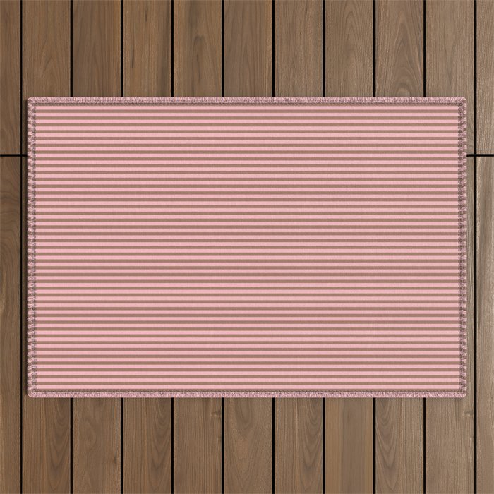 Ultra Fine Stripes Narrow Vertical Stripe Pattern in Mocha Brown and Pink Outdoor Rug Gallery Image 1