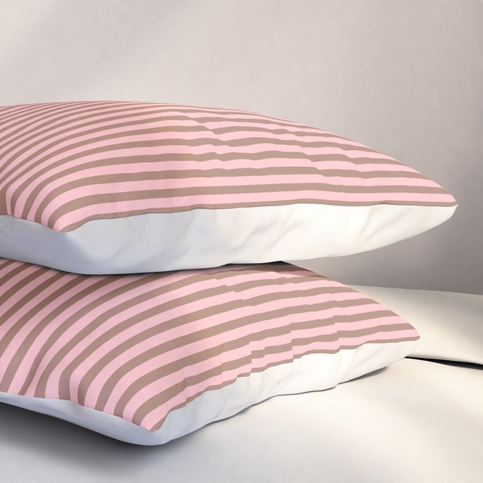 Ultra Fine Stripes Narrow Vertical Stripe Pattern in Mocha Brown and Pink Pillow Sham Gallery Image 3