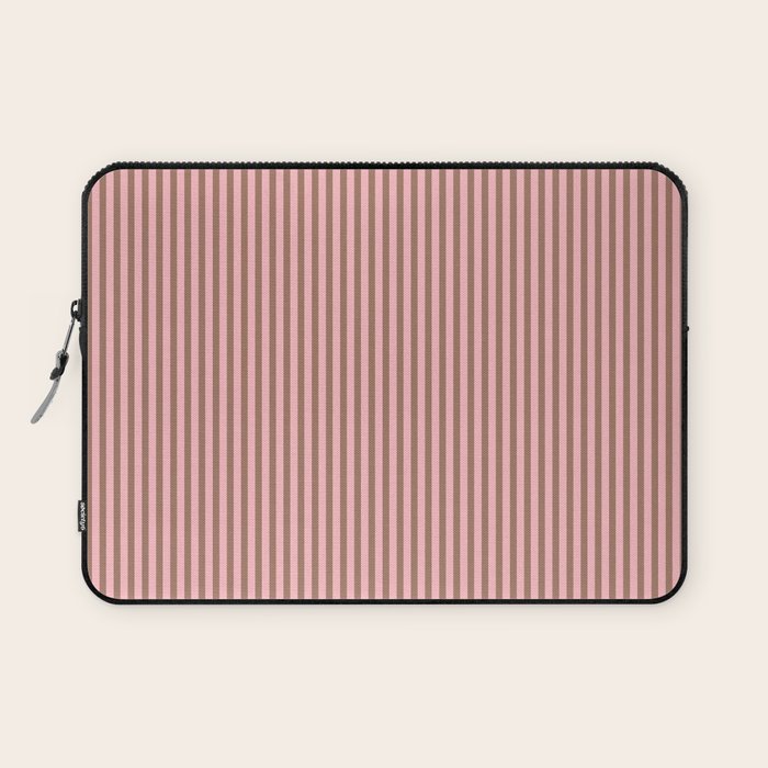Ultra Fine Stripes Narrow Vertical Stripe Pattern in Mocha Brown and Pink Laptop Sleeve Gallery Image 1