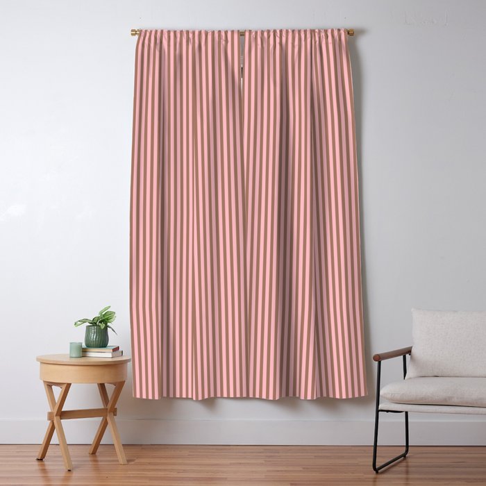 Ultra Fine Stripes Narrow Vertical Stripe Pattern in Mocha Brown and Pink Window Curtain Gallery Image 5