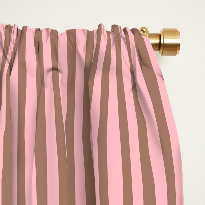 Ultra Fine Stripes Narrow Vertical Stripe Pattern in Mocha Brown and Pink Window Curtain Gallery Image 2