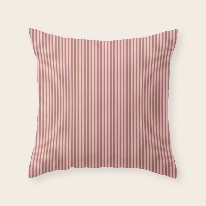 Ultra Fine Stripes Narrow Vertical Stripe Pattern in Mocha Brown and Pink Throw Pillow Gallery Image 1