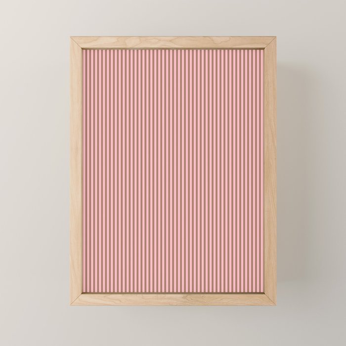 Ultra Fine Stripes Narrow Vertical Stripe Pattern in Mocha Brown and Pink Mini Art Print Gallery Image 1
