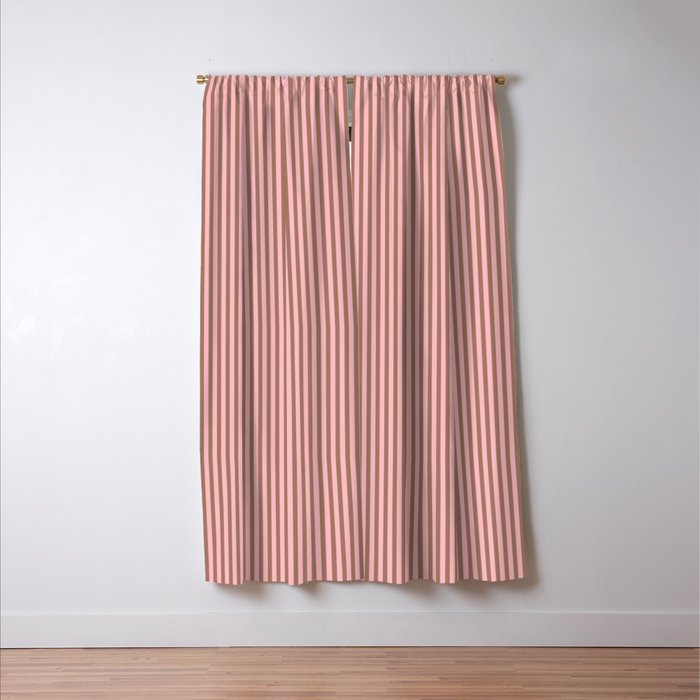Ultra Fine Stripes Narrow Vertical Stripe Pattern in Mocha Brown and Pink Window Curtain Gallery Image 3