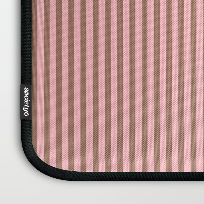 Ultra Fine Stripes Narrow Vertical Stripe Pattern in Mocha Brown and Pink Laptop Sleeve Gallery Image 3