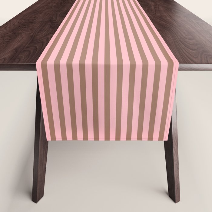 Ultra Fine Stripes Narrow Vertical Stripe Pattern in Mocha Brown and Pink Table Runner Gallery Image 1