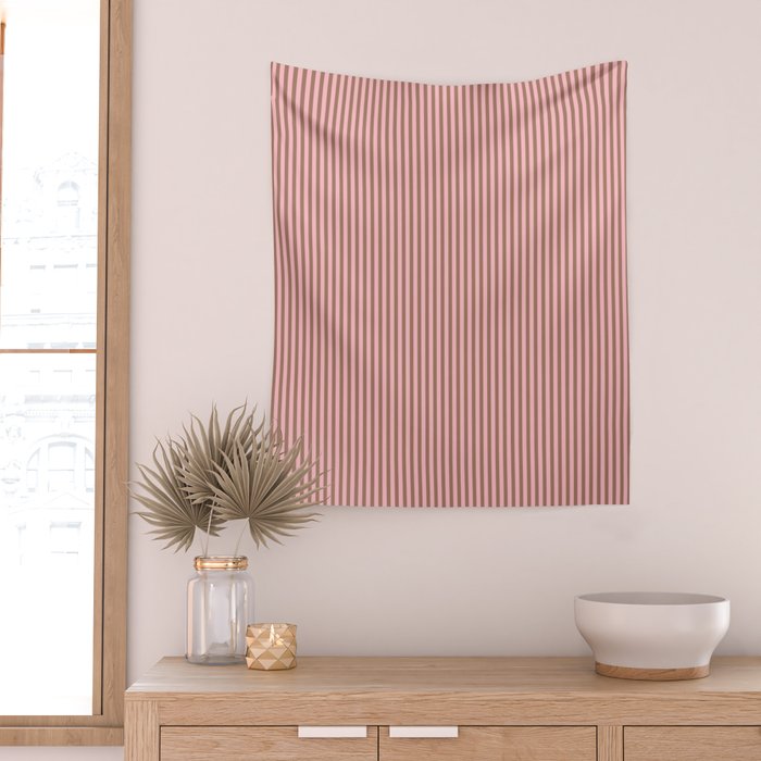 Ultra Fine Stripes Narrow Vertical Stripe Pattern in Mocha Brown and Pink Wall Tapestry Gallery Image 2