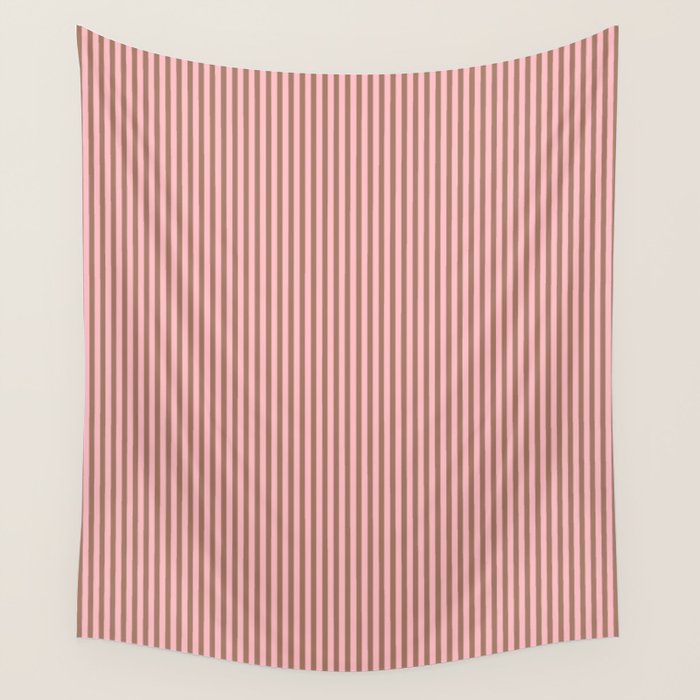 Ultra Fine Stripes Narrow Vertical Stripe Pattern in Mocha Brown and Pink Wall Tapestry Gallery Image 1