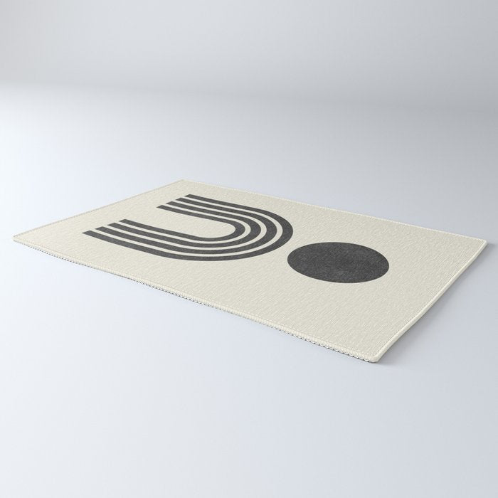 Mid century modern black and white sun and rainbow Rug Gallery Image 3