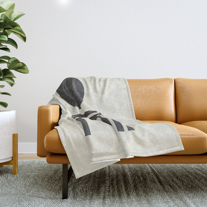 Mid century modern black and white sun and rainbow Throw Blanket Gallery Image 1
