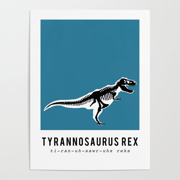 T-Rex Dinosaur Fossil / Skeleton in blue Poster Gallery Image 4