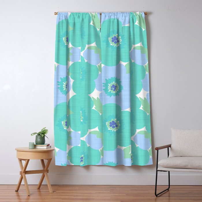 Bright Summer Floral Mid-Century Style Flower Pattern Window Curtain Gallery Image 1