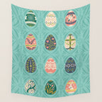 Floral Easter Eggs - Aqua Wall Tapestry Gallery Image 4
