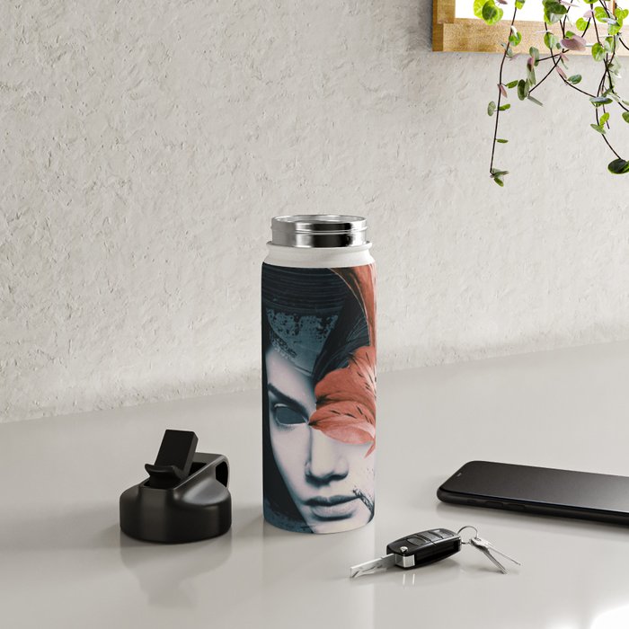 Red Flowers/Lady Portrait Water Bottle Gallery Image 4