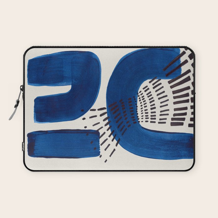 Colorful Mid Century Modern Abstract Fun Shapes Patterns Navy Blue Abstract Expressionism Laptop Sleeve Gallery Image 1