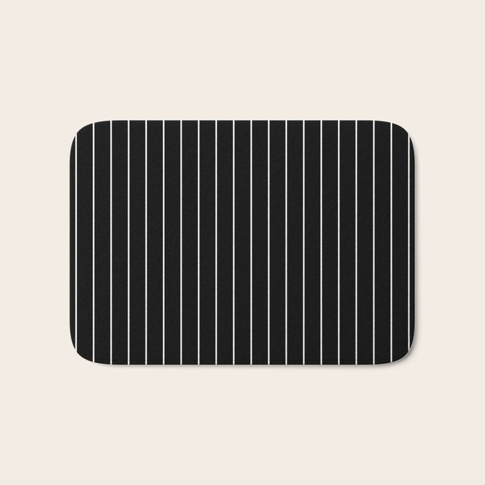 Thin lines vertical white background black Bath Mat Gallery Image 1