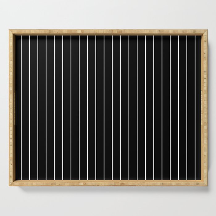 Thin lines vertical white background black Serving Tray Gallery Image 1