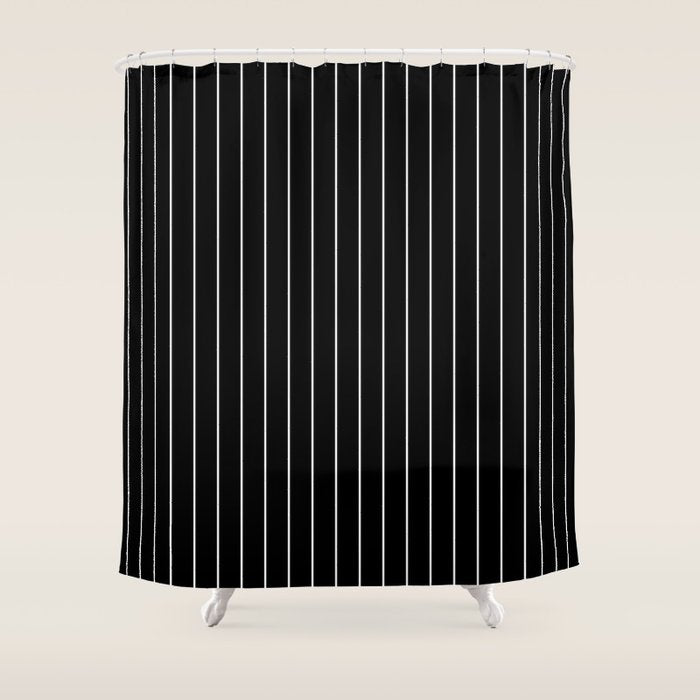 Thin lines vertical white background black Shower Curtain Gallery Image 1