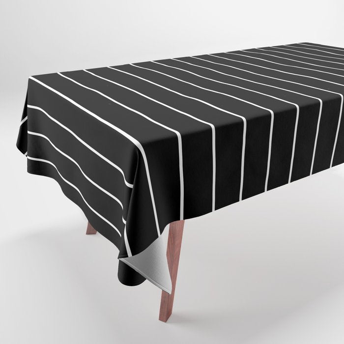 Thin lines vertical white background black Tablecloth Gallery Image 1
