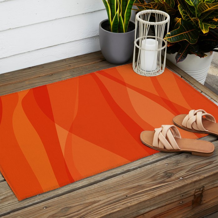 Modern Abstract Shapes in Orange Outdoor Rug Gallery Image 2