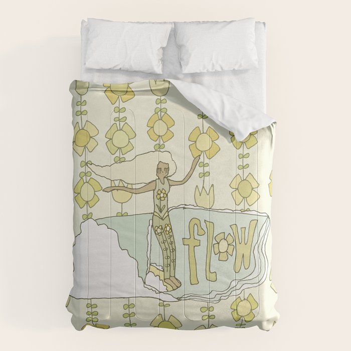 go with the flow flower power surf // retro surf art by surfy birdy Comforter Gallery Image 6