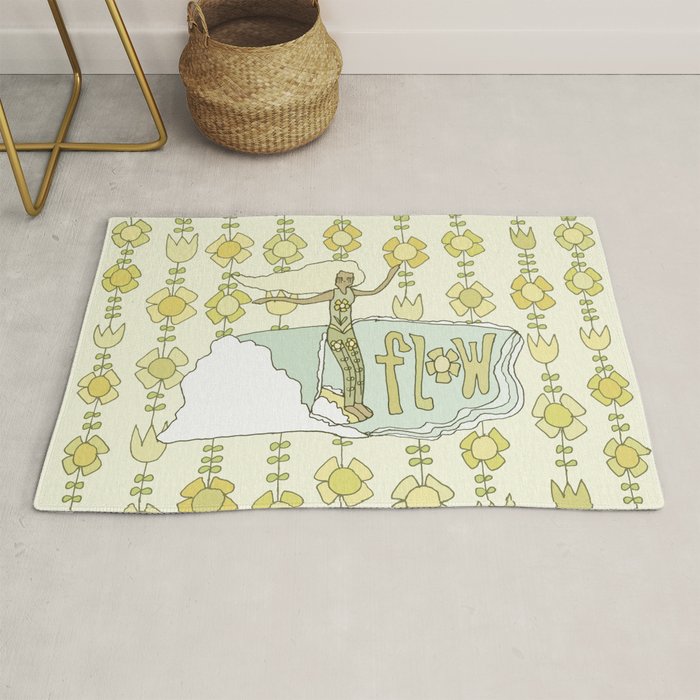 go with the flow flower power surf // retro surf art by surfy birdy Rug Gallery Image 1