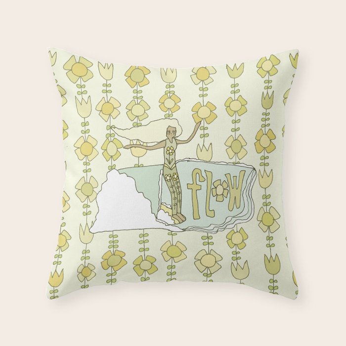 go with the flow flower power surf // retro surf art by surfy birdy Throw Pillow Gallery Image 6