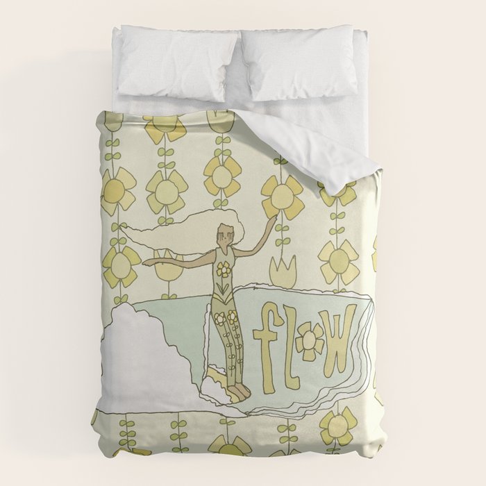 go with the flow flower power surf // retro surf art by surfy birdy Duvet Cover Gallery Image 1