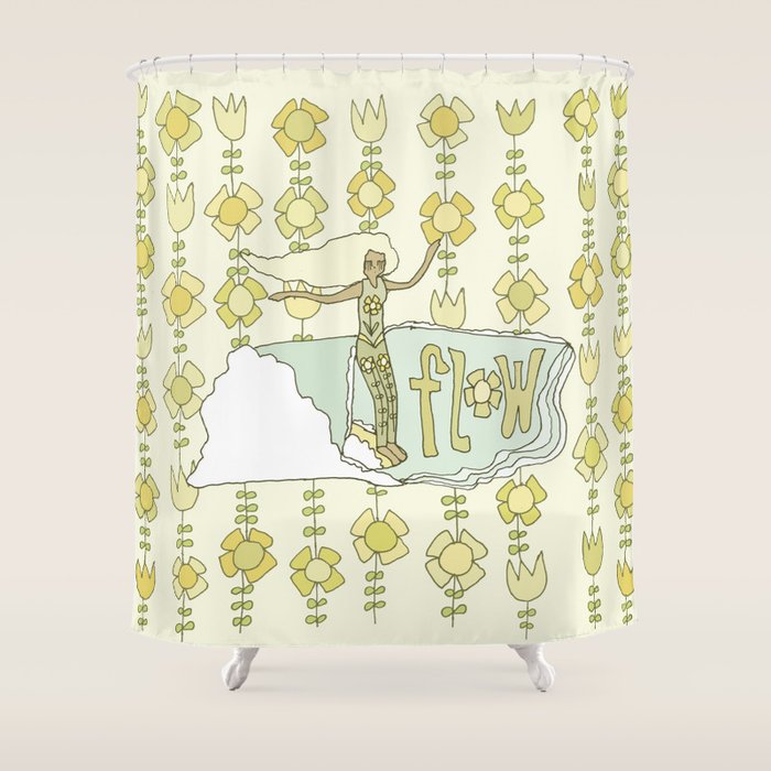 go with the flow flower power surf // retro surf art by surfy birdy Shower Curtain Gallery Image 1