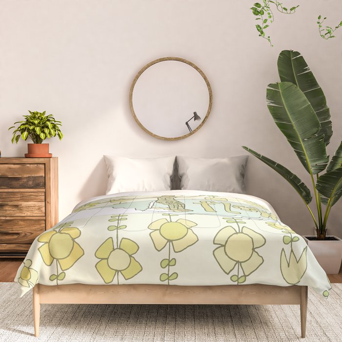 go with the flow flower power surf // retro surf art by surfy birdy Comforter Gallery Image 3
