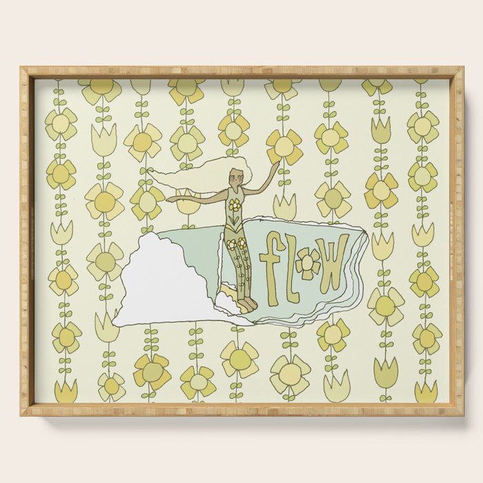 go with the flow flower power surf // retro surf art by surfy birdy Serving Tray Gallery Image 1
