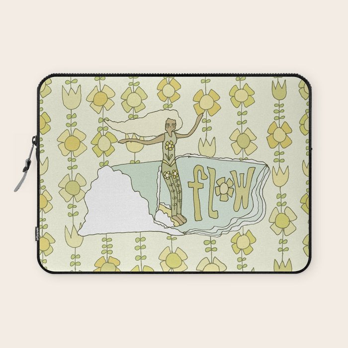 go with the flow flower power surf // retro surf art by surfy birdy Laptop Sleeve Gallery Image 1