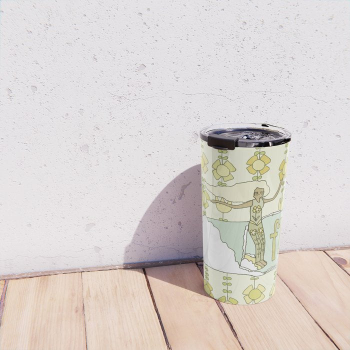 go with the flow flower power surf // retro surf art by surfy birdy Travel Mug Gallery Image 4