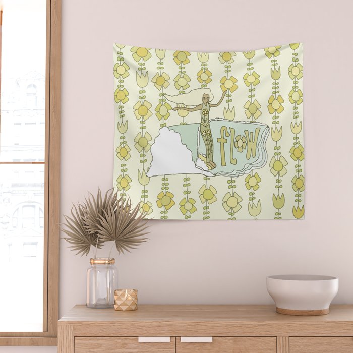 go with the flow flower power surf // retro surf art by surfy birdy Wall Tapestry Gallery Image 2