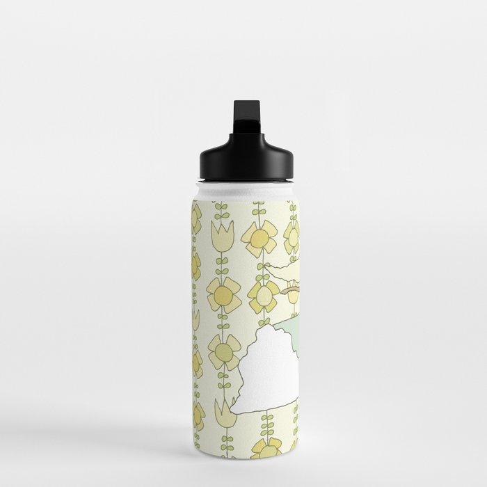 go with the flow flower power surf // retro surf art by surfy birdy Water Bottle Gallery Image 3