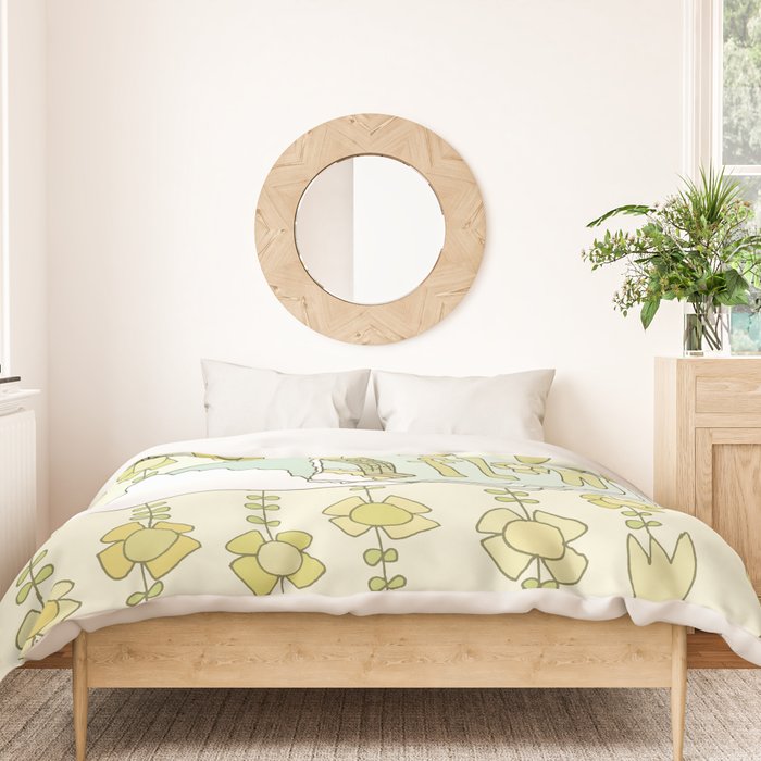 go with the flow flower power surf // retro surf art by surfy birdy Duvet Cover Gallery Image 3