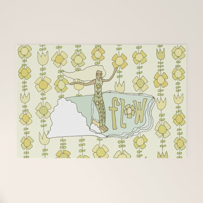go with the flow flower power surf // retro surf art by surfy birdy Welcome Mat Gallery Image 1