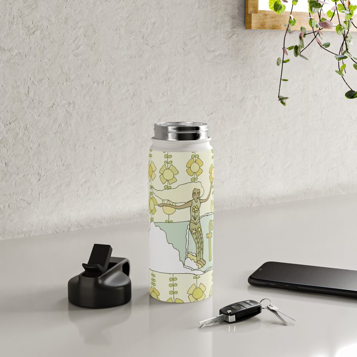 go with the flow flower power surf // retro surf art by surfy birdy Water Bottle Gallery Image 4