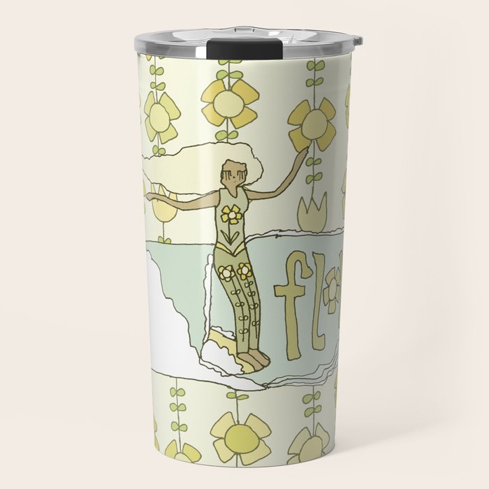 go with the flow flower power surf // retro surf art by surfy birdy Travel Mug Gallery Image 1