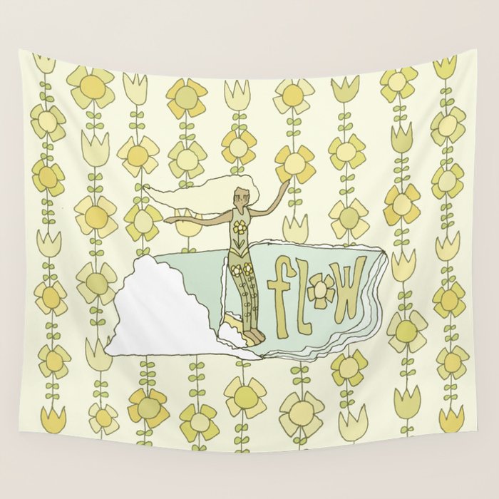 go with the flow flower power surf // retro surf art by surfy birdy Wall Tapestry Gallery Image 4