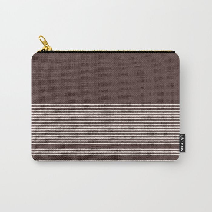 Ink Stripes Organic Minimalist Pattern Brown and Cream Carry All Pouch Gallery Image 1