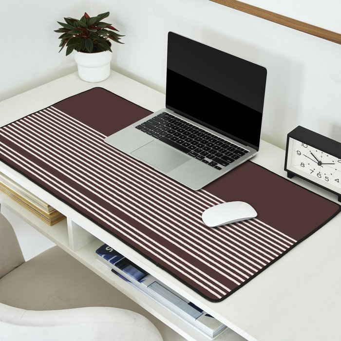 Ink Stripes Organic Minimalist Pattern Brown and Cream Desk Mat Gallery Image 2