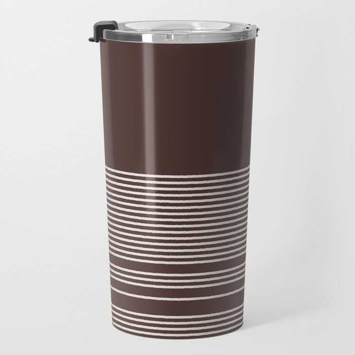 Ink Stripes Organic Minimalist Pattern Brown and Cream Travel Mug Gallery Image 3